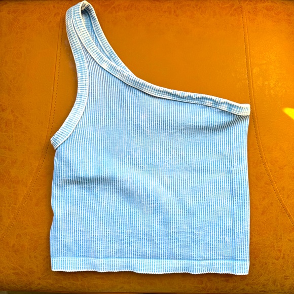 NIKIBIKI ONE SHOULDER CROPPED TOP BLUE ONE SIZE EUC - Picture 1 of 4